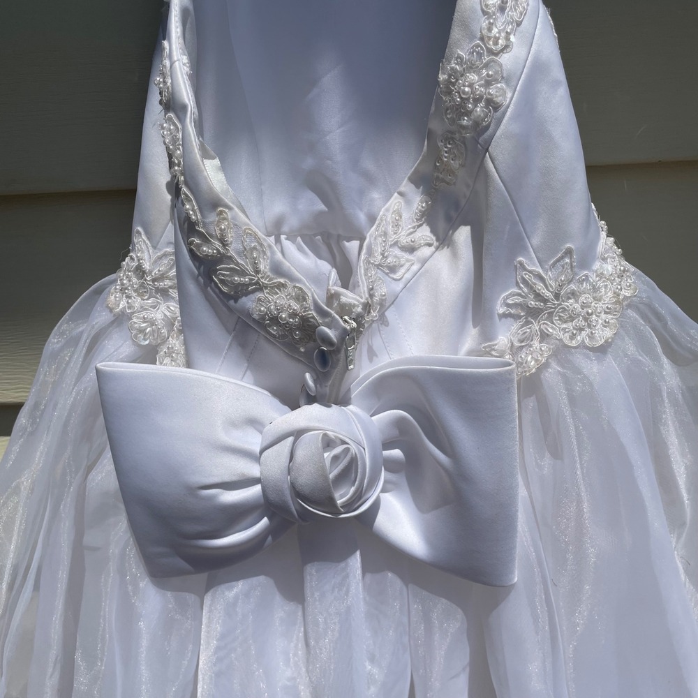 Davids Bridal Girl 4 White Princess Pageant Halter Lace Pearl Flower Girl Formal - Picture 4 of 8